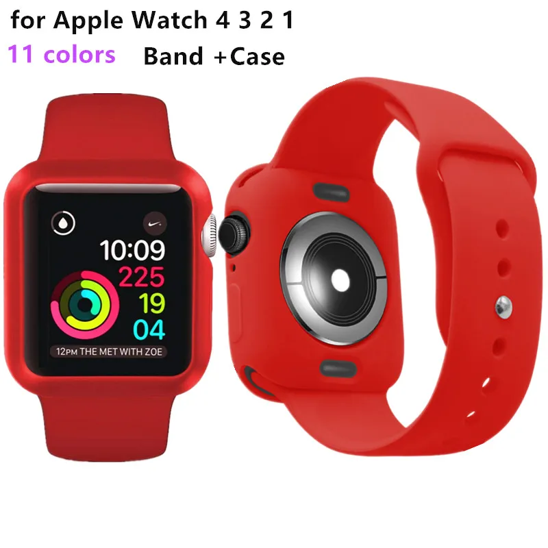 

Soft Silicone Bumper Watch Case + WatchBand for Apple Watch Band series 4 3 2 Rubber Strap for iWatch 44mm 40mm 42mm 38mm Cover