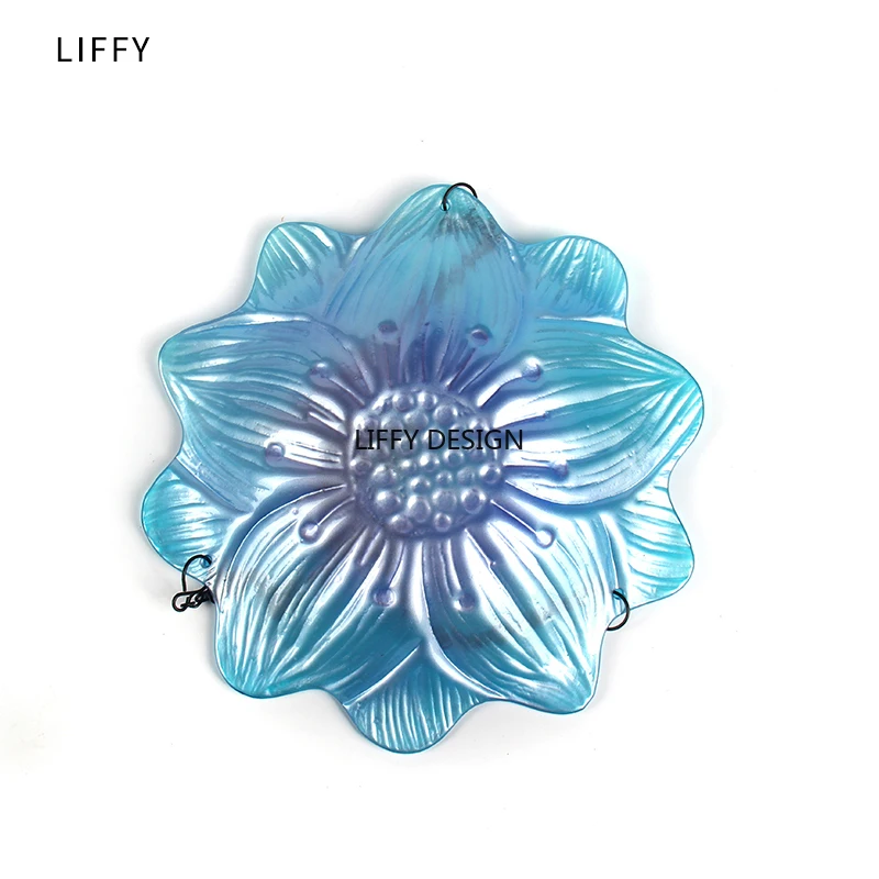 Liffy Hanging Bird Bath Blue Flower Glass Bowl Feeder for Garden Decoration Yard and Patio and Bathroom Accessories for Bird
