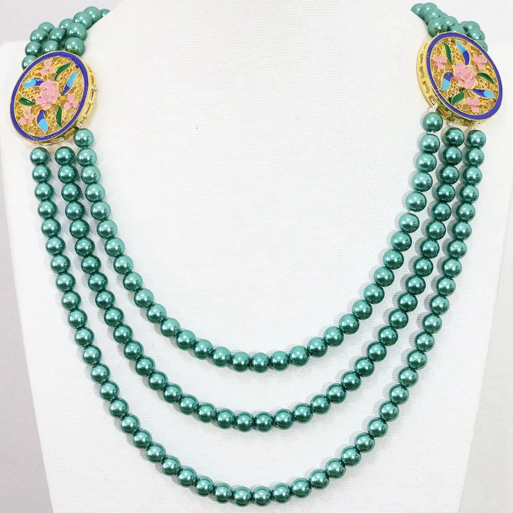 

Beautiful shell simulated-pearl 8mm rainbow color round beads newly design gold-color jewelry making women necklace 28-32"B1190