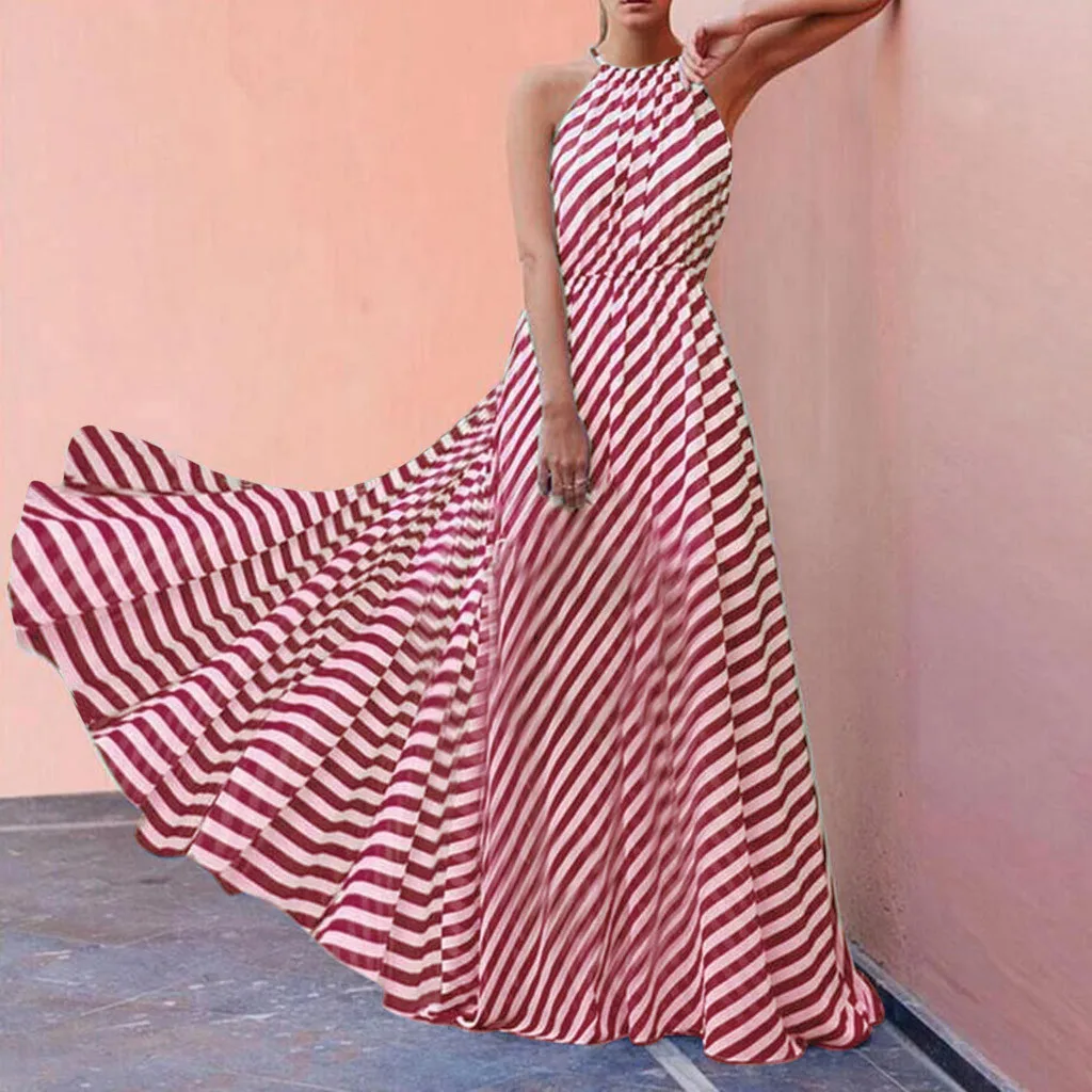 

Summer Beach Maxi Dress Women Sexy Sleeveless Striped Loose Dress Beach Party Casual Long Sundress Robe Femme 25 Drop shipping
