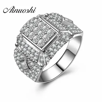 

AINUOSHI Wholesale Real 925 Sterling Silver Set CZ Stone Men Big Ring New Classic Zircon Wedding Male Bands Anniversary Gift