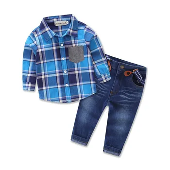 

SAMGAMI BABY Cool Boy Clothes 2019 Spring Clothing Brand Gentleman Suit Chess For Boys Kids Plaid Shirt + Suspender 2pcs