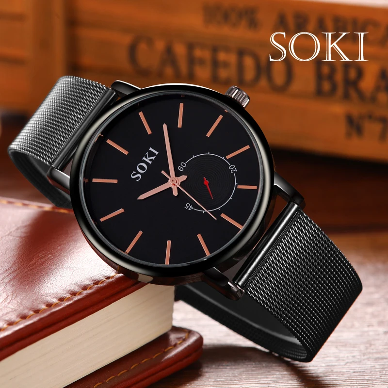 

SOKI Unisex Quartz Watch Lastest Concise Mesh Strap Multicolor Black Rose Gold Round Mesh Leisure Ladies Watch Relogio Feminino