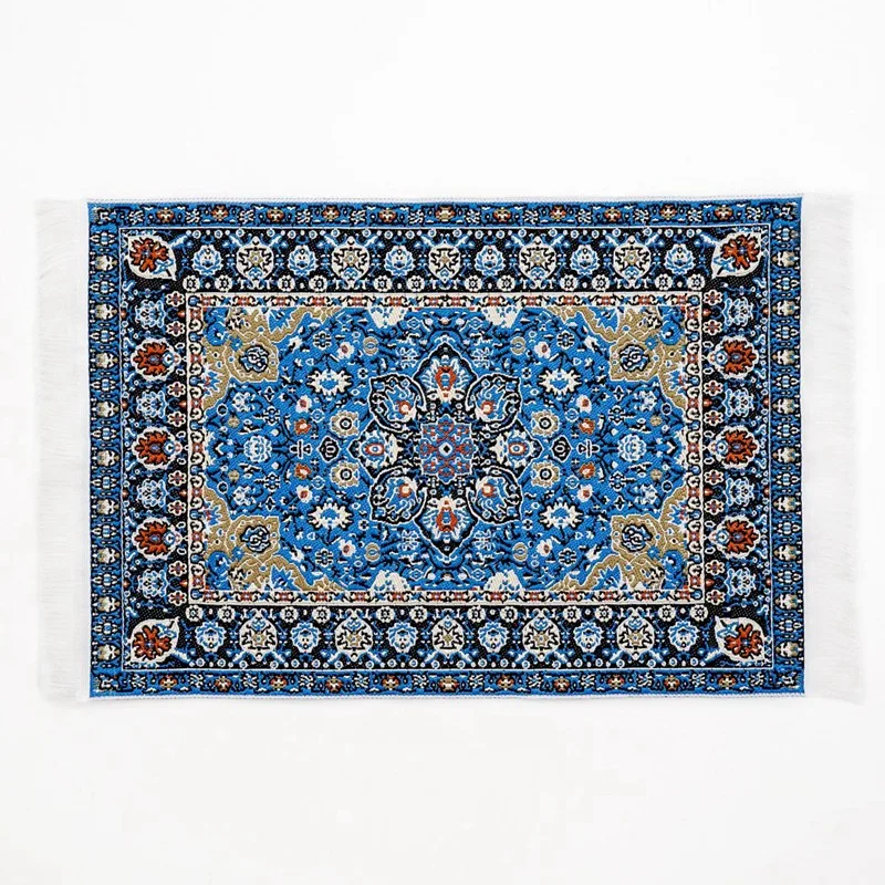 

1:12 Doll House Miniature Carpet Imported Carpet Toy Blue Star Mat Embroidery Carpet Weaving Floral Carpet for Living Room Dol
