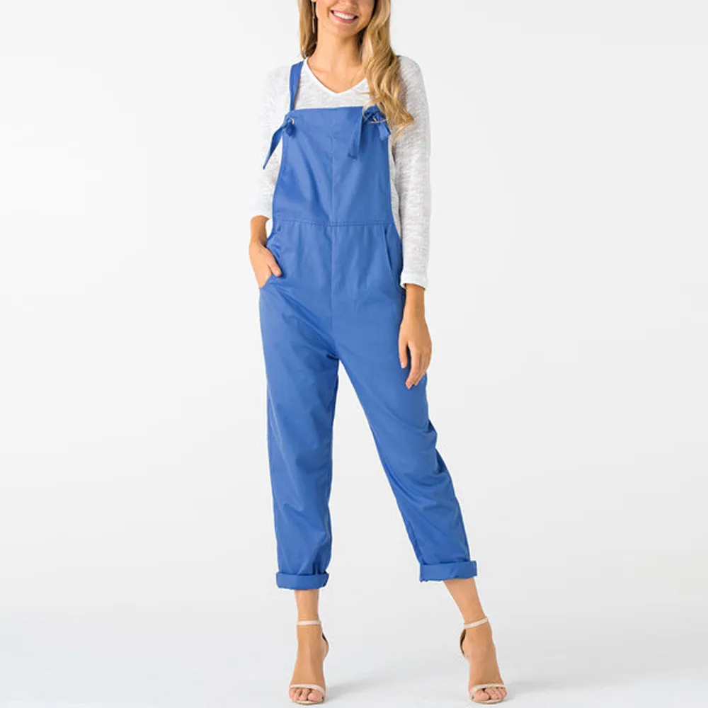 

Womens Jumpsuits Female Dungarees Pockets Strapless Long Wide Leg Trouser Summer Fashion Beach Loose overalls Cami rompers 2019