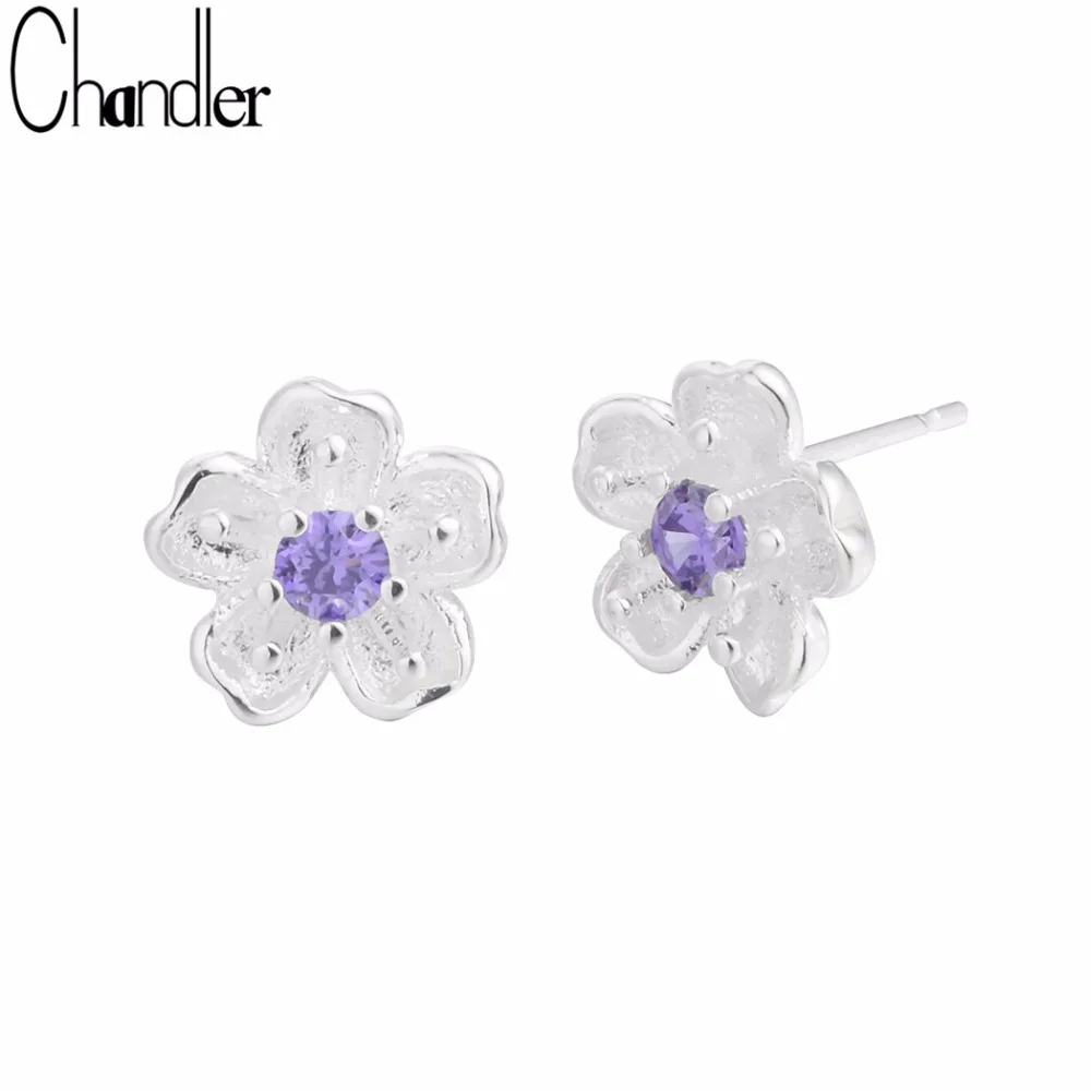 Элегантные серьги Chandler с фиолетовыми кристаллами и вишневым цветком шикарные