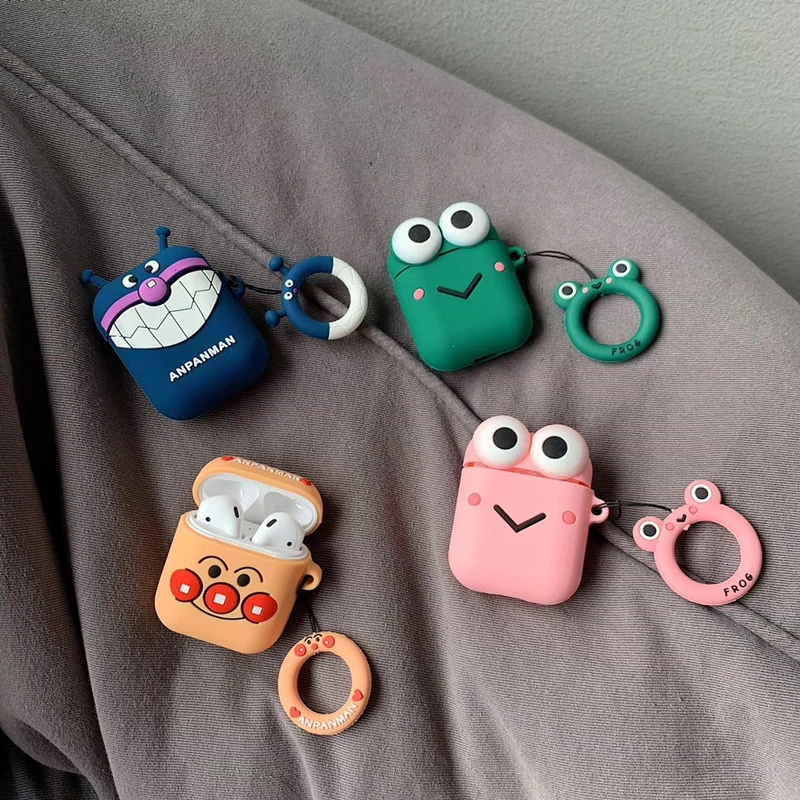 

Japan Cute 3D Anime cartoon Anpanman frog pink Silicone Headphone Earphone Case For Apple Airpods Accessories bag box