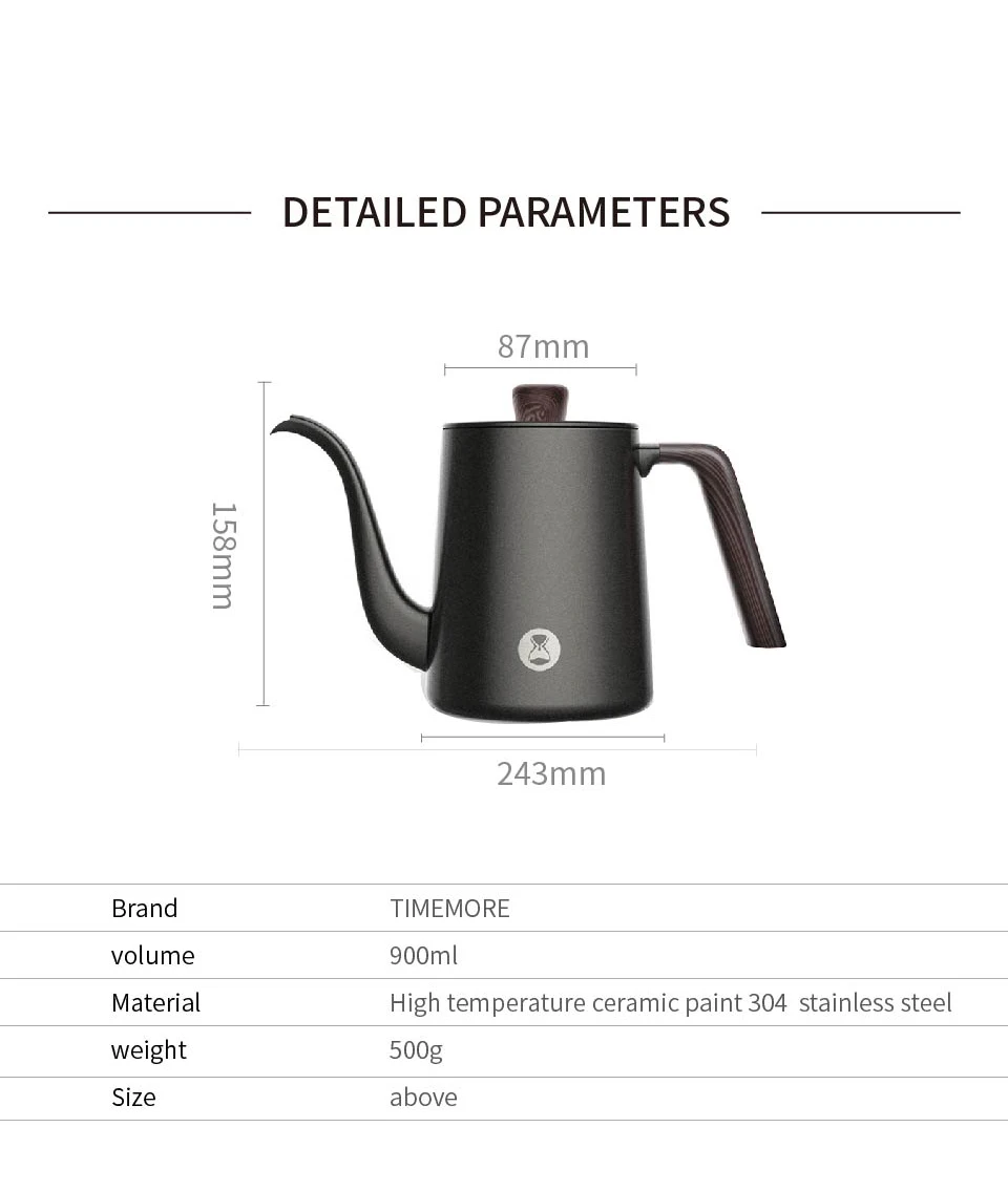 TIMEMORE кофейник, высокотемпературная Керамическая краска, 304, нержавеющая сталь, 900 мл