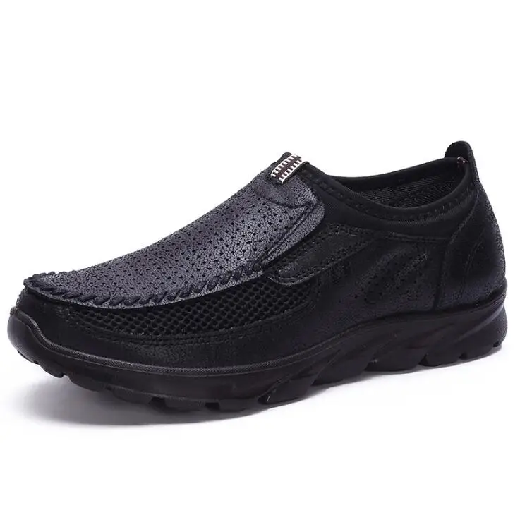 Лидер продаж; летний светильник; Мужская дышащая Уличная Повседневная обувь; большие размеры; Брендовые мужские мокасины на плоской подошве; кроссовки; Zapatillas zapatos hombre - Цвет: black Summer