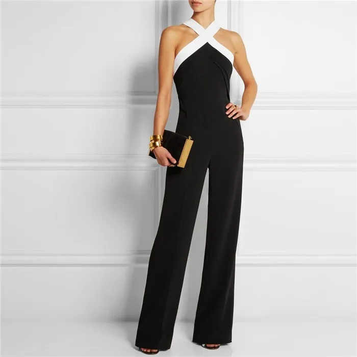 Self portrait New Jumpsuit women overall Black white stitching women's Halter sexy Hollow jumpsuit waist pants coveralls Rompers шорты комбинезон женский летний комбенизон комбинезон женский комбинезон купальники