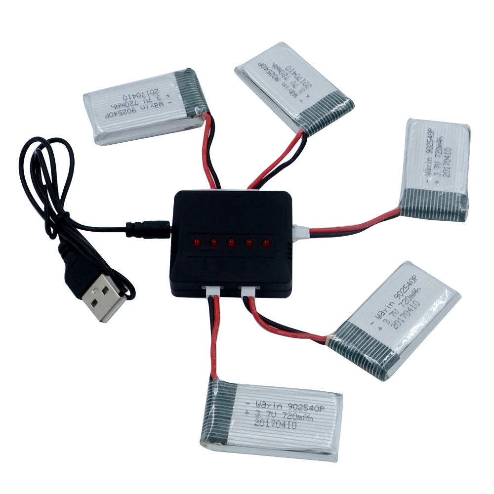 

RC Quadcopter 5 in 1 Syma X5C X5SW X5SC X5 Lipo Battery USB Charger + 5 Pcs 3.7V 720mAh Batteries