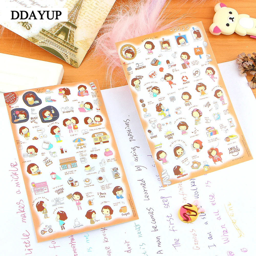 

5 sheets/Set Cute Kawaii Girl PVC Stickers DIY Decorative Sticky Paper For Decoration Photo Album Student