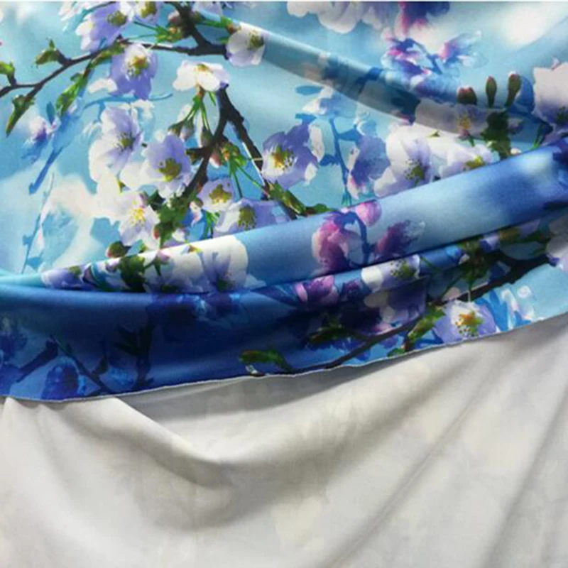 Хорошая 4 боковые эластичные танцевальная ткань хлопок/спандекс трикотажного полотна сливы Цветочный принт ткани DIY Швейные женское платье/футболка/Костюмы