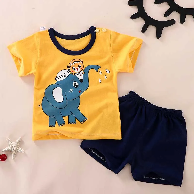 

2019 Free Shipping Children Short Sleeve Set Pure Cotton Girl Summer Boys Shorts Baby Baby Clothes Korean Children's Wear