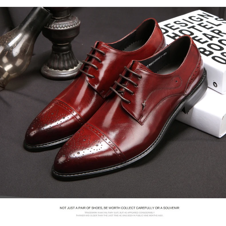 Casual Men's Full Grain Leather Oxfords Shoes Handmade Business Leisure Lace Up Wedding Dress Shoes Party Brogues Shoes For Men (5)