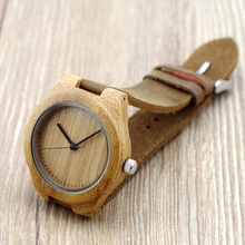BOBO Mujeres PÁJARO Diseño De Bambú De Madera de Pulsera Con Banda de Cuero Genuino del Zurriago Relojes de Moda como Regalo para los amigos femeninos