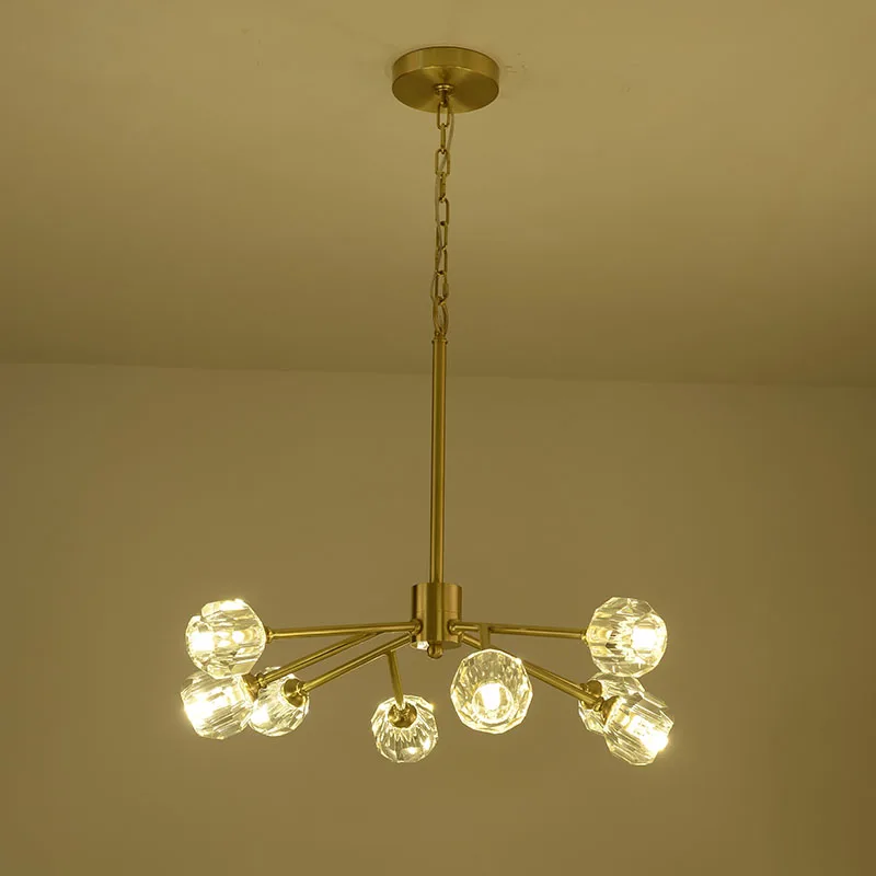

European Copper Pendant Light Luxury Crystal Hanging Light Living Room Dining Room Bedroom Ceiling Hanging Crystal Lamp