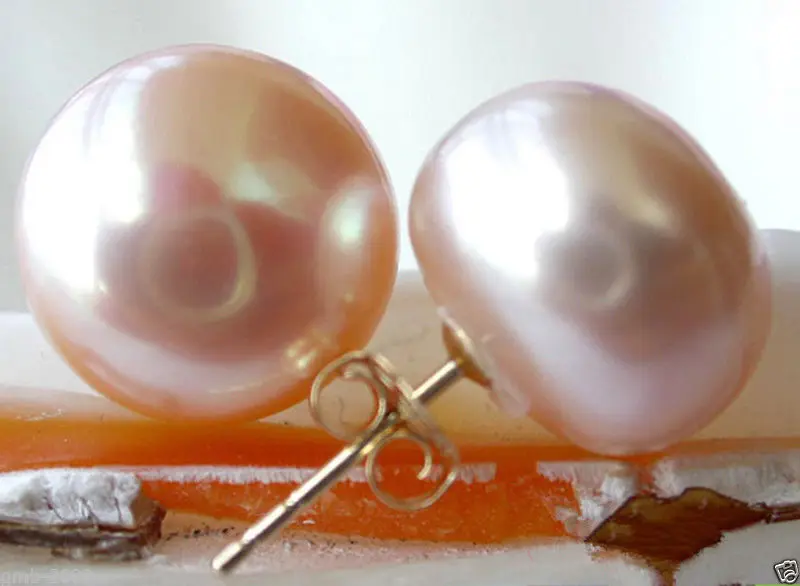 

Huge 9-10mm Natural Pink Freshwater Pearl 14K Gold Plated Stud Earrings
