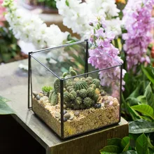 Modern Handmade Square Glass Geometric Terrarium Tabletop Succulents Fern Moss Plants Box Tabletop Planter Flower Pot with Cover