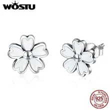 WOSTU подлинные 925 пробы серебряные Простые серьги-гвоздики в виде цветка маргаритки для женщин, юбилейные серебряные ювелирные изделия с эмалью, подарки CQE418