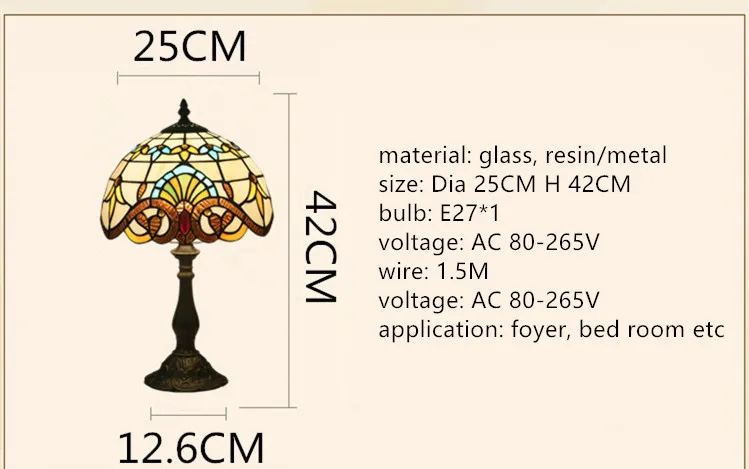 1" Европейская тиффания барокко стеклянная настольная лампа для фойе кровать комната бар квартира ручной работы стекло свет чтения H 42 см 1050