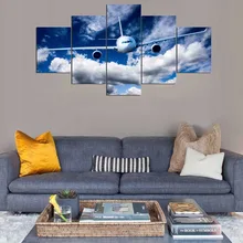 Casa decoración lienzo impreso 5 aviones pintura pared vintage arte cielo azul nublado ver vida fondo de sala carteles enmarcado