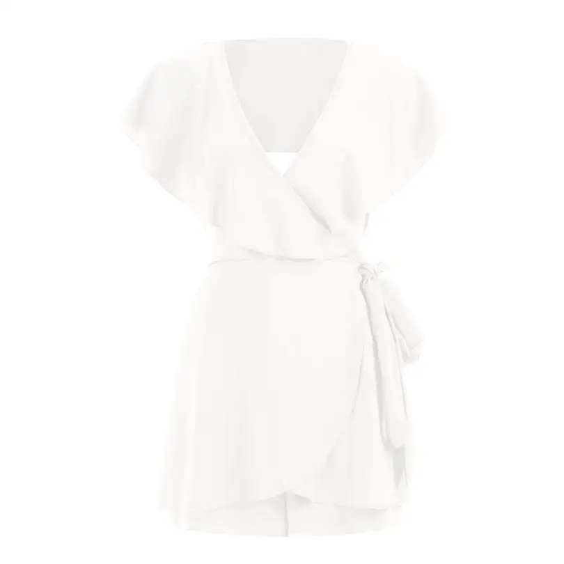 Plus Size New Women Summer Fashion Casual Daily Sexy Halter V-neck Lady Elegant Ruffled Lace Slim Jumpsuit #4A19  (20)