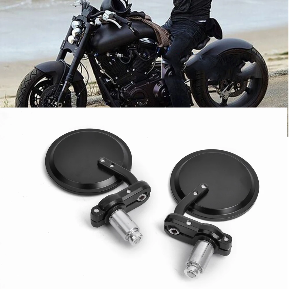 Motorcycle 3" Round Handle Bar End 7/8" Mirrors Cafe Racer Clubman Black #Y5 Motorcycle 3" Round Handle Bar End 7/8" Mirrors Cafe Racer Clubman Black #Y5