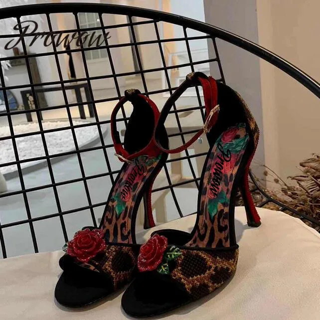 Prowow/новые роскошные летние плетеные босоножки из натуральной кожи; женские модельные Босоножки с открытым носком и цветочным рисунком; босоножки на высоком каблуке; женская обувь - Цвет: AS PIC