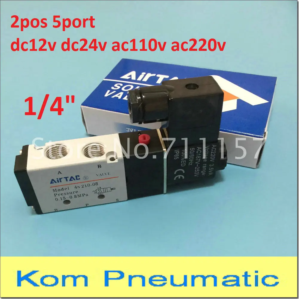 

Free Shipping 1/4" 2 Position 5 Port Air Solenoid Valves 4V210-08 Pneumatic Control Valve , 12v 24v 110v 220v