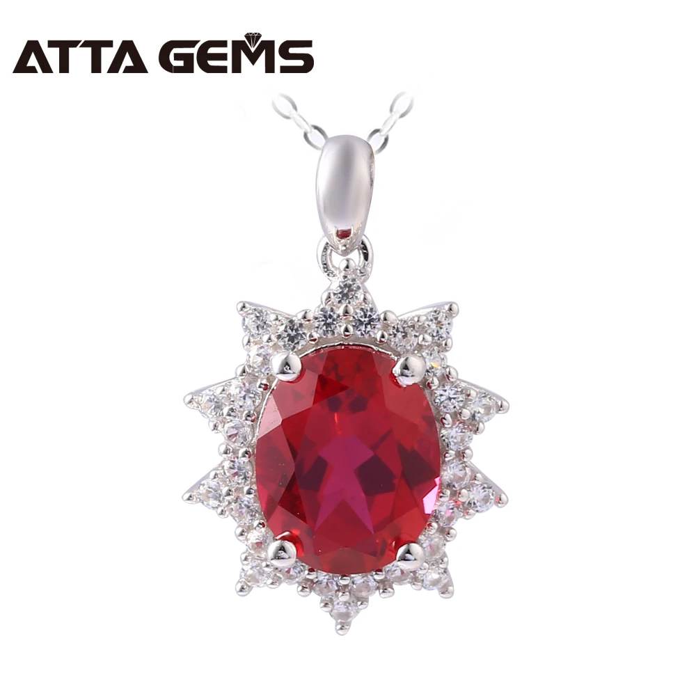 

Red Ruby Sterling Silver Pendants Women Romantic Pendants 2.9 Carats Created Ruby Fine Jewelry Women Wedding Engagement Necklace