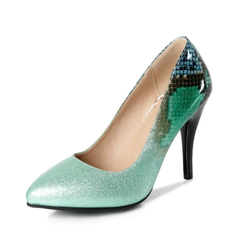 REAVE CAT/женские туфли-лодочки; модные тонкие туфли на высоком каблуке с градиентом; женские свадебные туфли из лакированной кожи со змеиным принтом; A465 - Цвет: Green