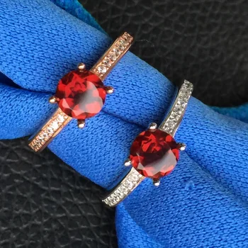 

[MeiBaPJ Fine Quality Natural Red Garnet Gemstone Trendy Ring for Women Real 925 Sterling Silver Charm Fine Jewelry