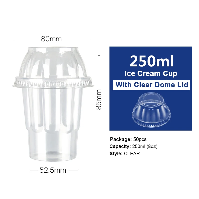 OTOR чаша для мороженого с купольной крышкой прозрачный PP пластик молочный Шейк йогурт льда смузи чашки летние поставки 2000 шт - Цвет: With dome lid