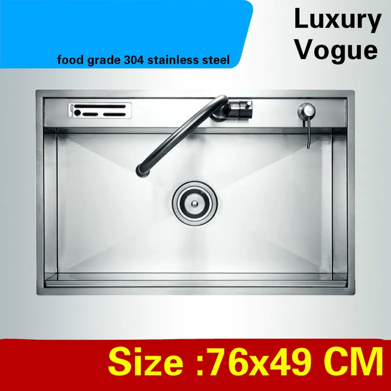 

A Free shipping Home luxury wash vegetables high capacity big kitchen manual sink single trough 304 stainless steel 76x49 CM