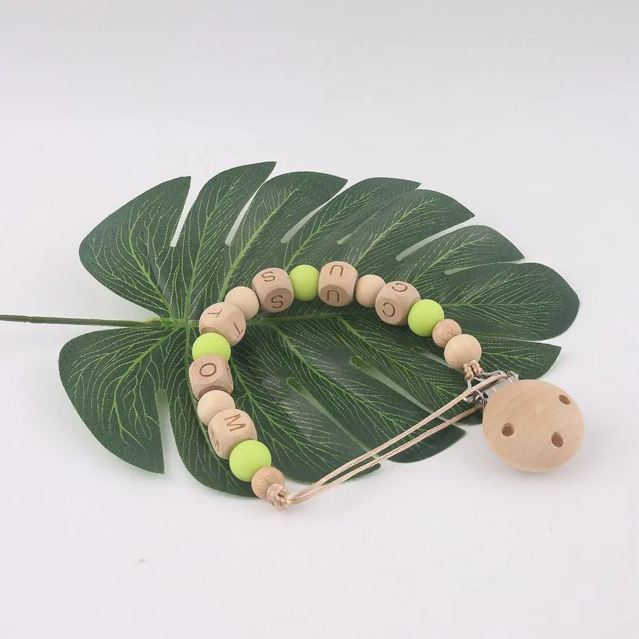 1PC Pacifier Chain DIY Crafts Personalised Gifts Custom Baby Name Dummy Chain Wooden Beads Wood Teether Chew Toys Pacifier Clip