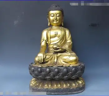 

23 INCH "Folk temple classical Bronze Gild Sit Sakyamuni Tathagata Buddha Statue