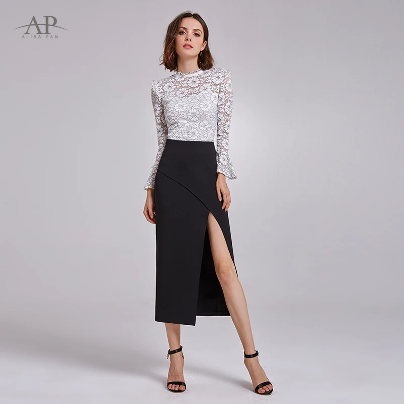 

2018 Autumn And Winter New Fashion Women Elegant Asymmetrical Solid Skirt Split Sexy Bodycon All-Match Casual Skirt AS01148