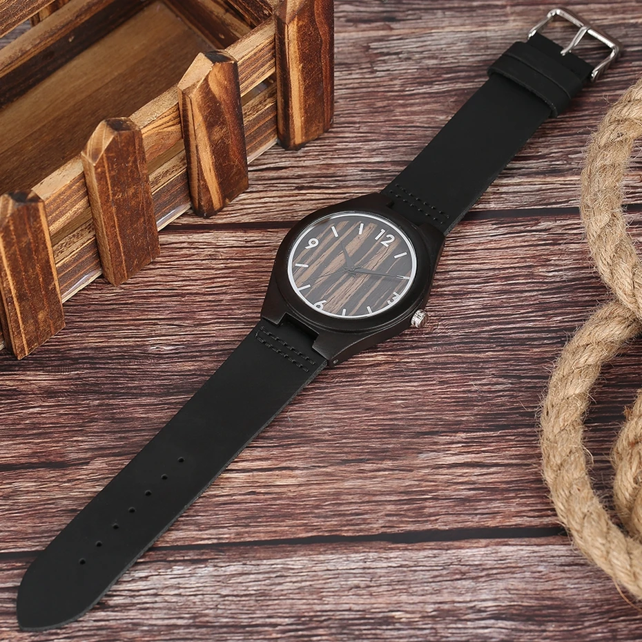 Top Gifts Creative Stripe Dial Wooden Watch Male Fashion Bamboo Analog Quartz Wristwatch Time Genuine Leather Natural Wood Clock 2017 Christmas Gifts (13)