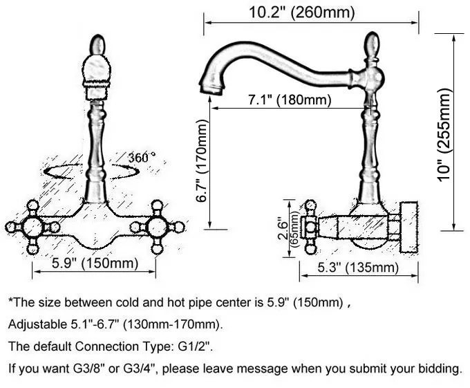 Antique Red Copper Brass Wall Mounted Bathroom Kitchen Sink Faucet Swivel Spout Mixer Tap Double Cross Handles Levers anf944