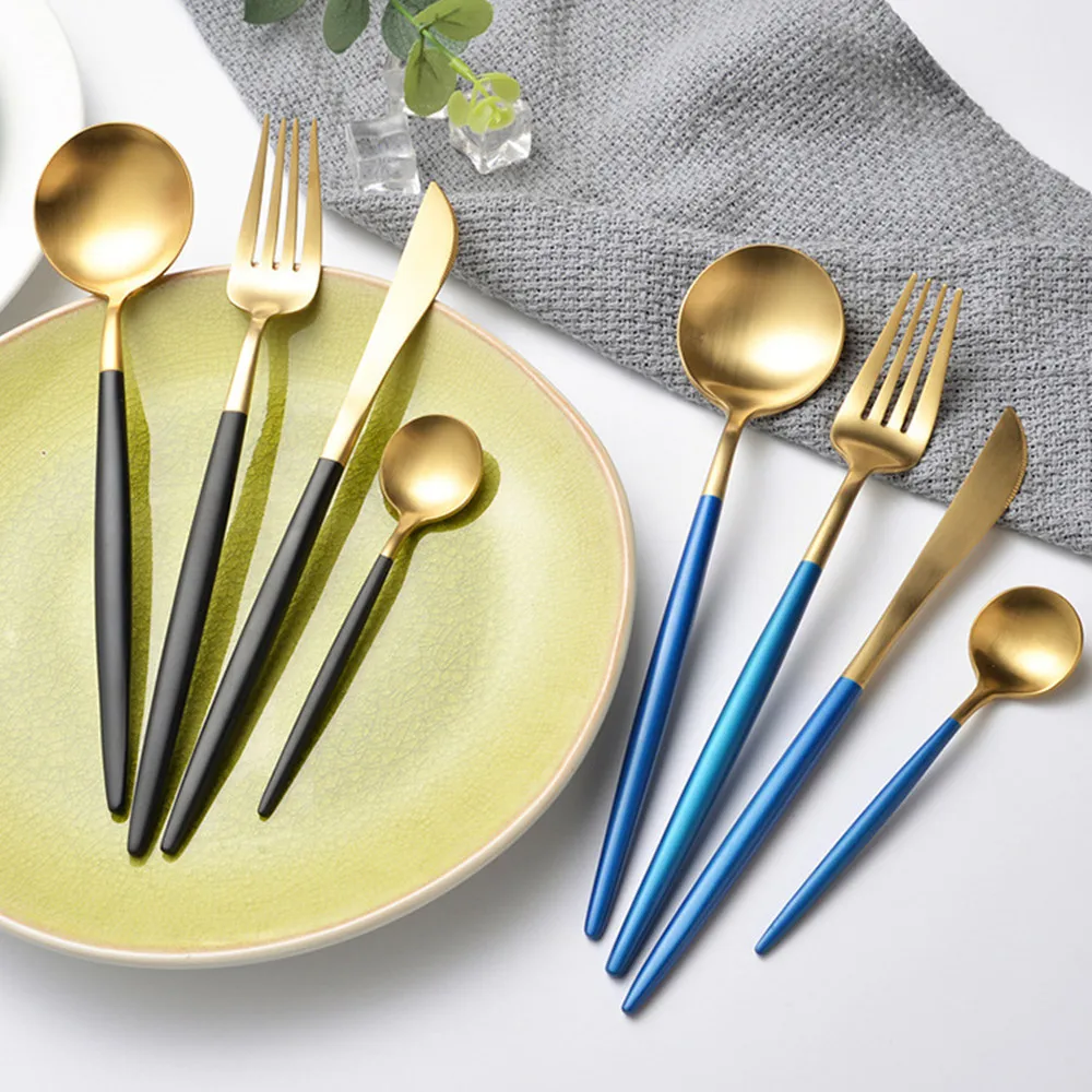 

24 Pcs/6Set Stainless Steel Dinnerware Set Korean Style Luxury Solid Silver Cutlery Set Top Knifes Tablespoons Forks for Food