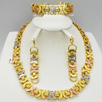 

HOT Fashion wedding Dubai Africa Nigeria African Jewelry set gold-color necklace Earrings romantic woman Bridal Jewelry Sets