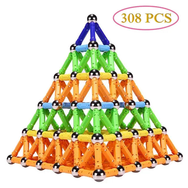 US $44.15 308 Pieces Magnet Toy Sticks & Metal Balls Magnetic Building Blocks Construction Toys Kids Designer
