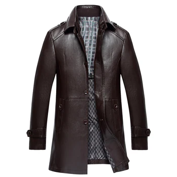 

Autumn and Winter Leather Men's Jacket Stand Collar Men Long Leather Windbreaker Jacket Black/Brown Motorcycle Jacket Men,M-4XL