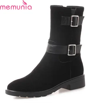 

MEMUNIA 2020 hot sale new shoes woman ankle boots round toe suede leather boots zipper black punk Footwear autumn boots black