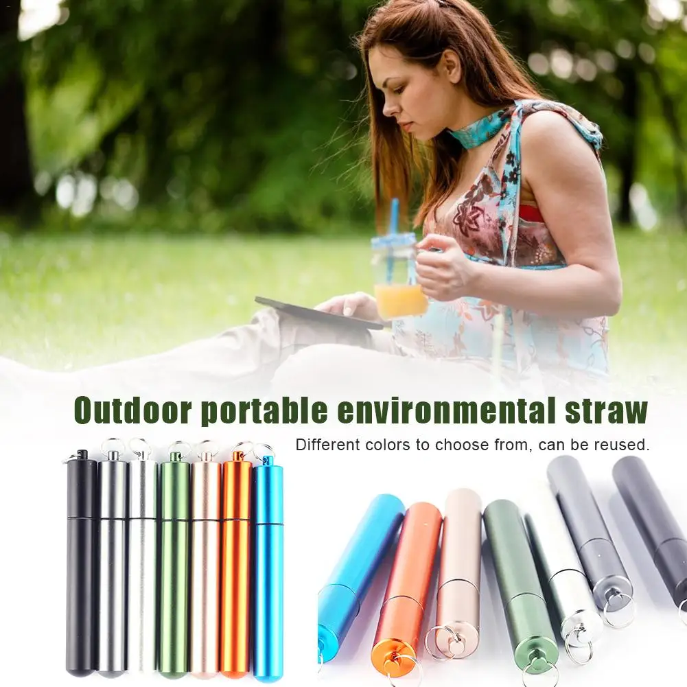 

Outdoor Portable Tableware Accessories Straw Stainless Steel Metal Folding Telescopic Sealing Tube Adjustable Drinks Straws Tool