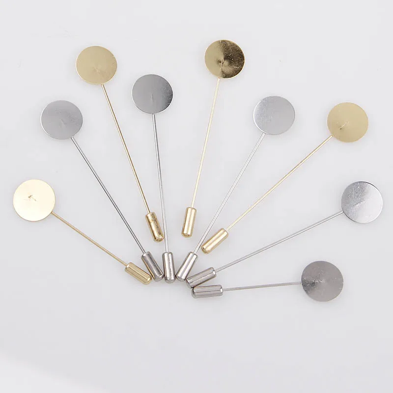 

10pcs 54/76mm Long Brooch Pin 15mm Cabochon Setting Gold Silver Brooch Base for DIY Women Brooches Jewelry Making Accessories