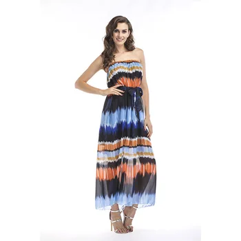 

Bohemian Women Summer Dress Printed Strapless Chiffon Dress Long Maxi Beach Dress Plus Size 6XL Vestido Playa