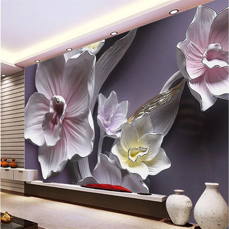 beibehang Custom Wallpaper Home Decorated Living Room Bedroom Mural 3D Relief Large Orchid TV Background Decorative 3d wallpaper beibehang Custom Wallpaper Home Decorated Living Room Bedroom Mural 3D Relief Large Orchid TV Background Decorative 3d wallpaper