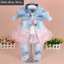 baby girl clothes new spring autumn baby suits newborn girls denim gauze lace three piece set
